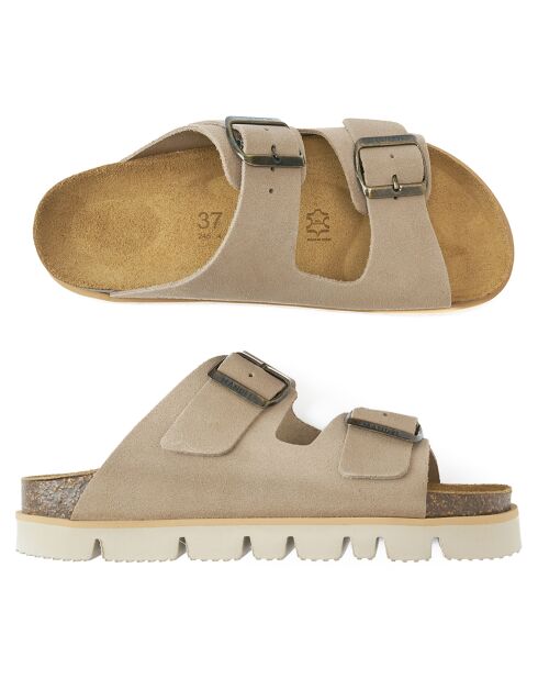 Mules en Velours de Cuir Ana taupe