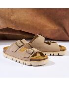 Mules en Velours de Cuir Ana taupe