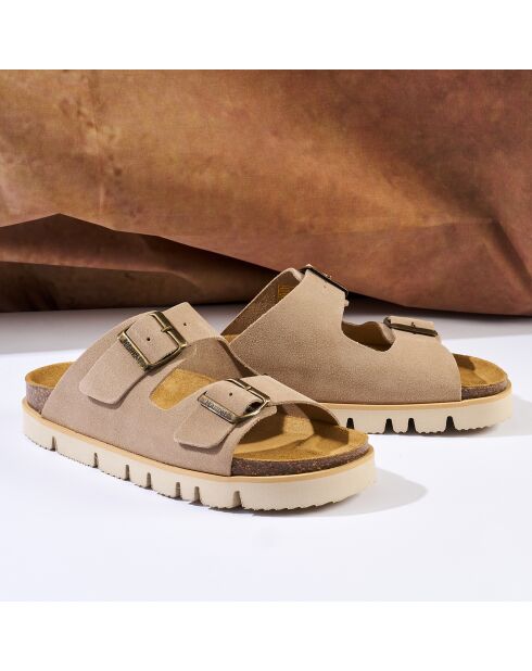 Mules en Velours de Cuir Ana taupe