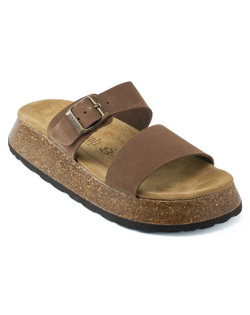 Mules en Velours de Cuir Mara marron