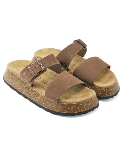Mules en Velours de Cuir Mara marron
