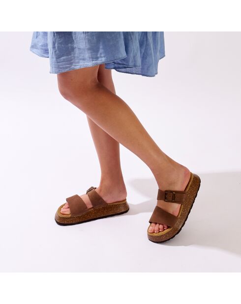 Mules en Velours de Cuir Mara marron