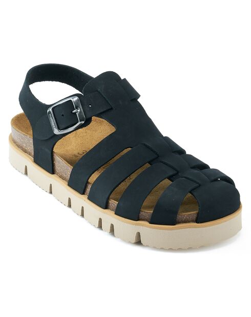 Sandales en Velours de Cuir Helena noires