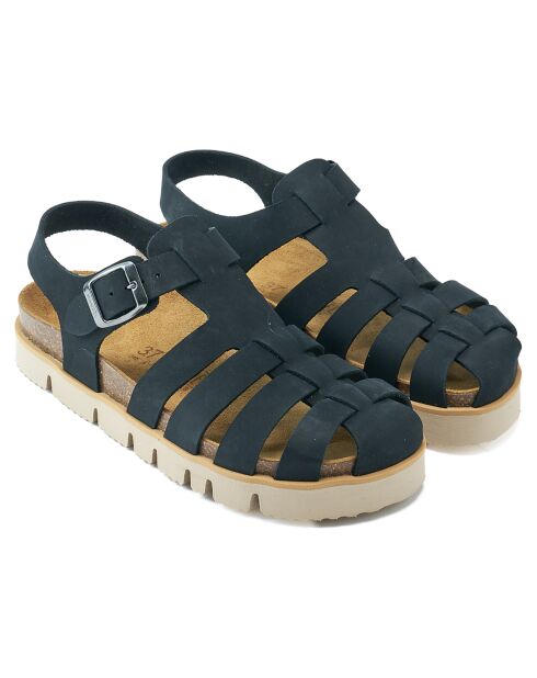 Sandales en Velours de Cuir Helena noires
