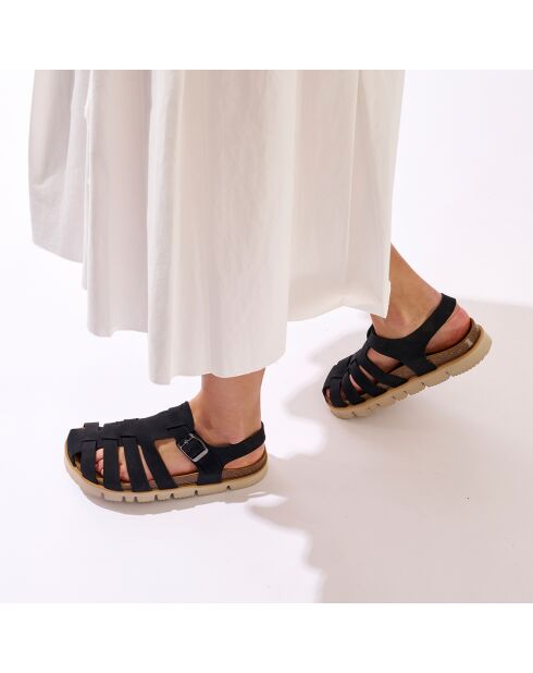 Sandales en Velours de Cuir Helena noires