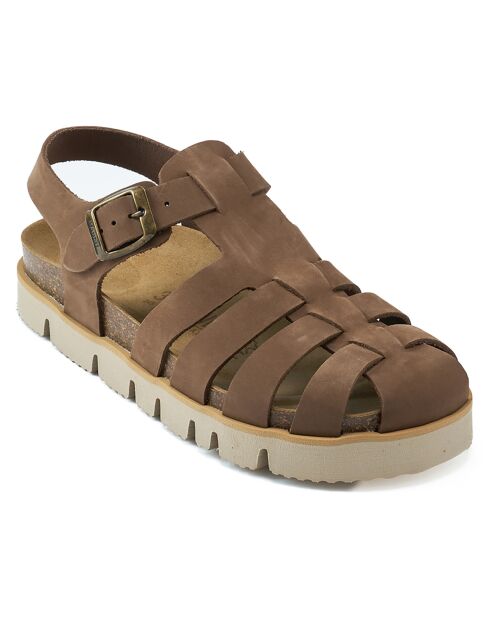 Helena bruine fluwelen leren sandalen