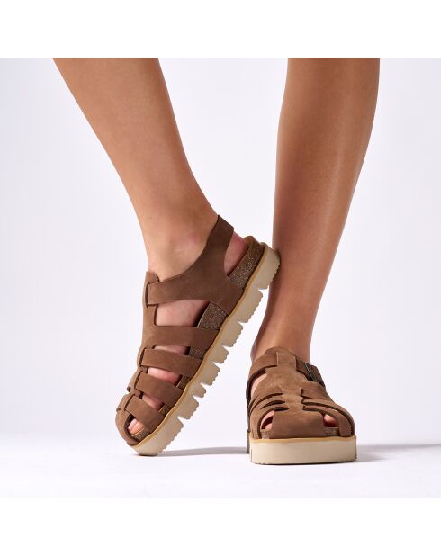 Helena bruine fluwelen leren sandalen