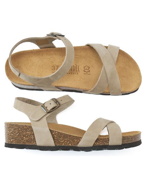 Sandales en Velours de Cuir Sara taupe