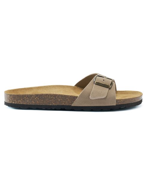 Mules en Velours de Cuir Agata taupe