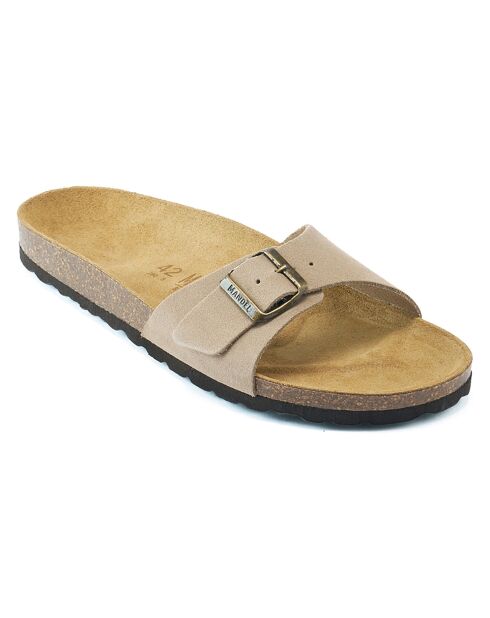 Mules en Velours de Cuir Agata taupe