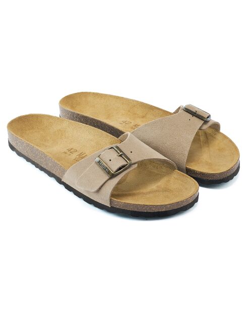 Mules en Velours de Cuir Agata taupe