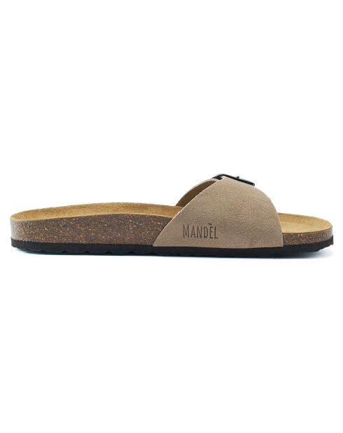 Mules en Velours de Cuir Agata taupe