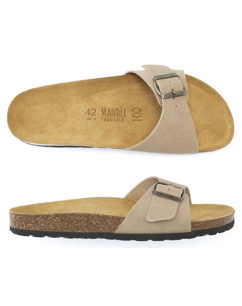 Mules en Velours de Cuir Agata taupe