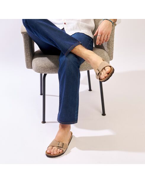 Mules en Velours de Cuir Agata taupe