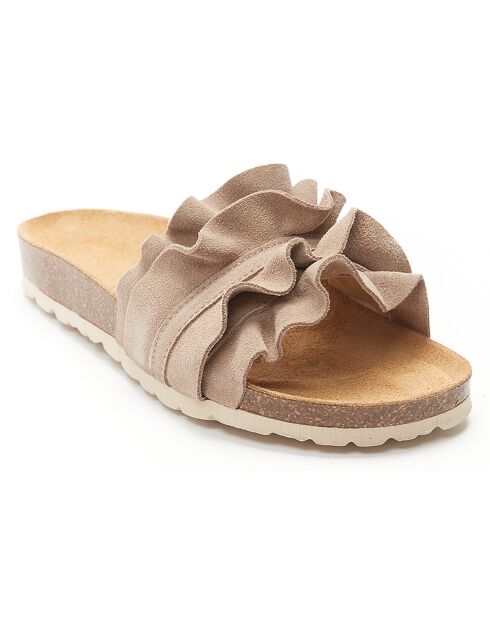 Mules en Velours de Cuir Sofia taupe