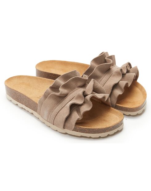 Mules en Velours de Cuir Sofia taupe