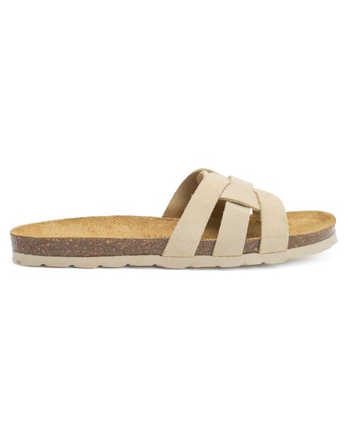 Mules en Velours de Cuir Clara beiges