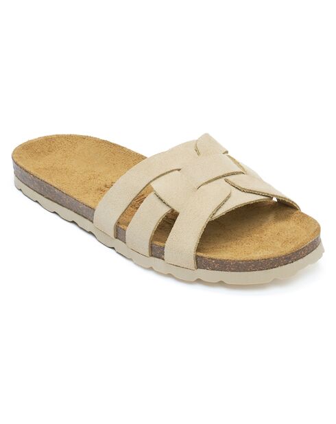 Mules en Velours de Cuir Clara beiges