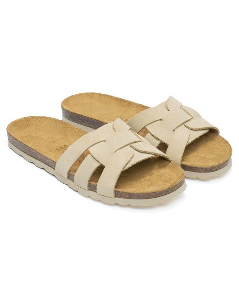 Mules en Velours de Cuir Clara beiges