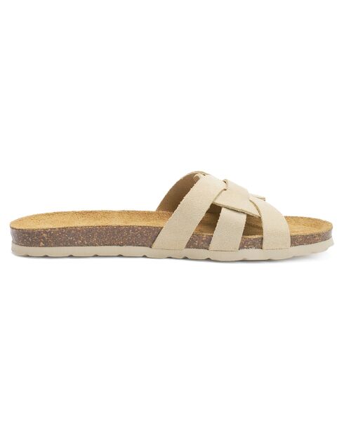 Mules en Velours de Cuir Clara beiges