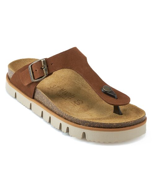 Sandales en Velours de Cuir Blanca marron