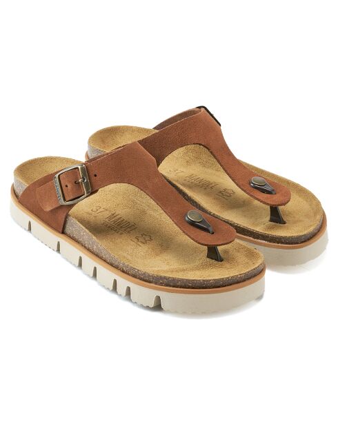 Sandales en Velours de Cuir Blanca marron