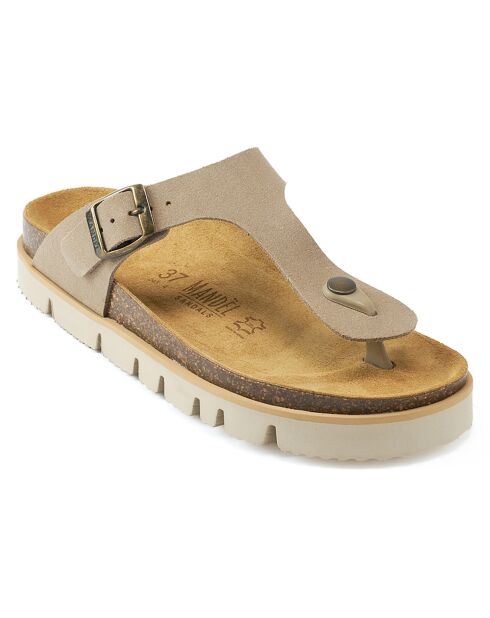 Sandales en Velours de Cuir Blanca taupe
