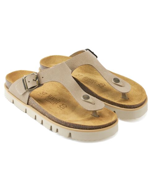Sandales en Velours de Cuir Blanca taupe