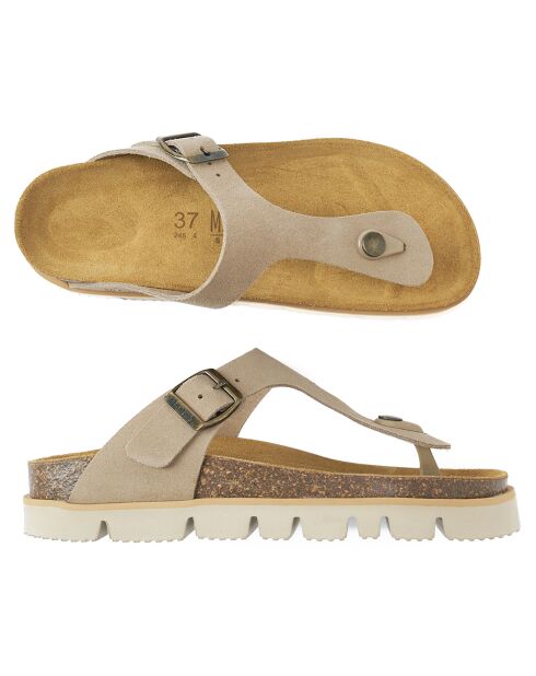 Sandales en Velours de Cuir Blanca taupe