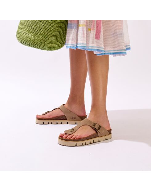 Sandales en Velours de Cuir Blanca taupe