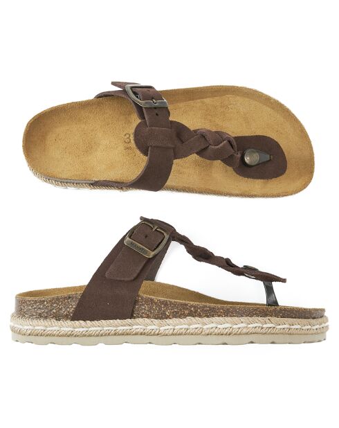 Sandalen Luna aus braunem Samt aus Leder