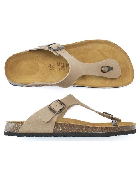 David taupefarbene Ledersandalen aus Samt