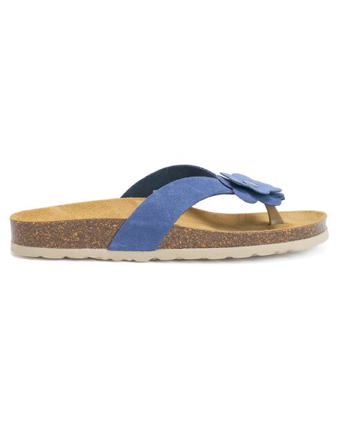 Sandales en Velours de Cuir Lene bleu denim