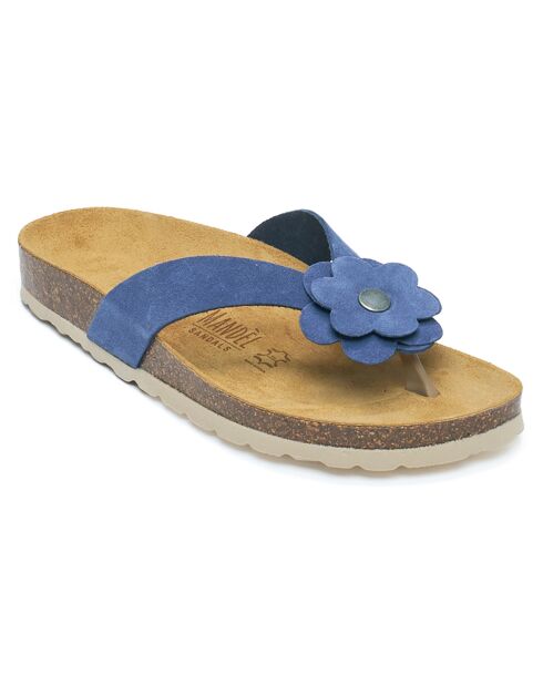 Sandales en Velours de Cuir Lene bleu denim