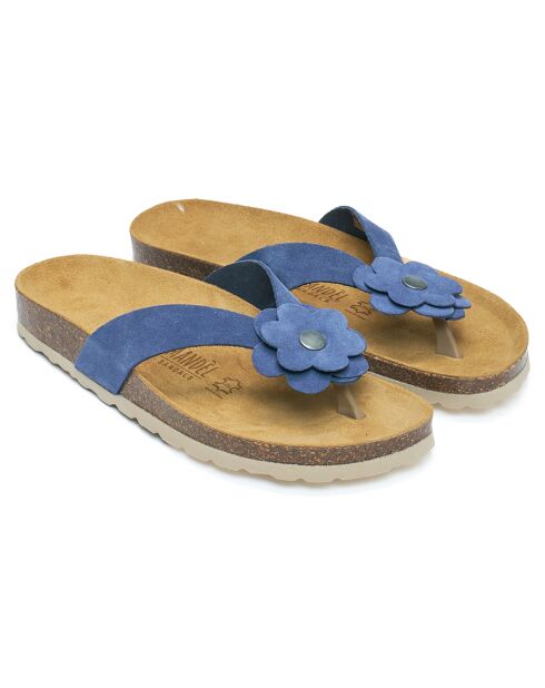 Sandales en Velours de Cuir Lene bleu denim