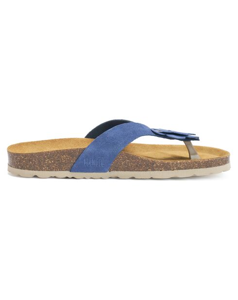Sandales en Velours de Cuir Lene bleu denim