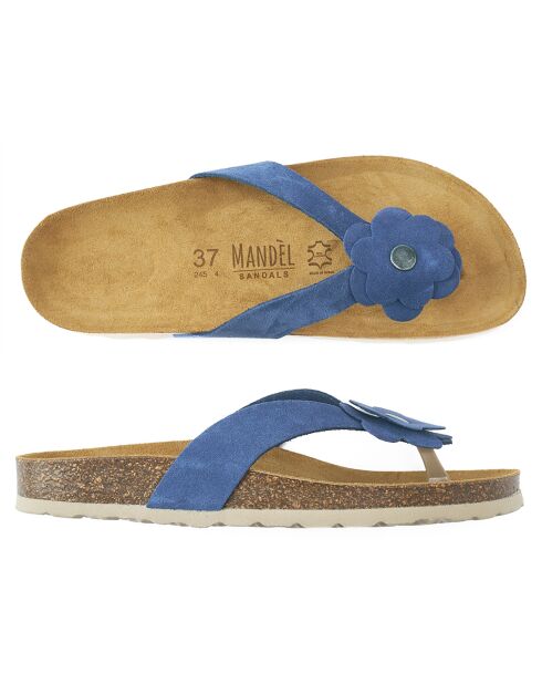 Sandales en Velours de Cuir Lene bleu denim