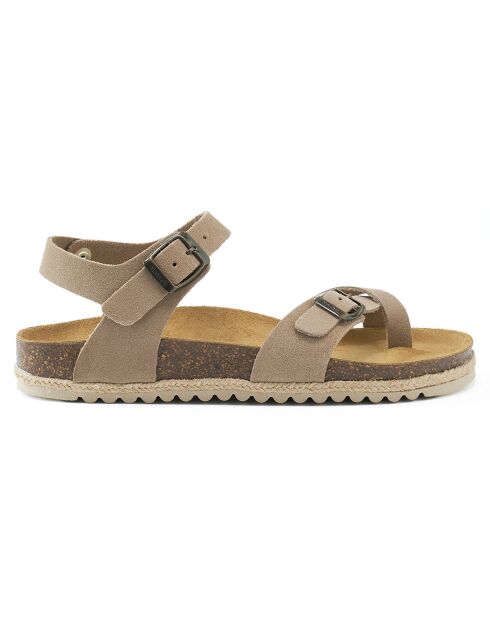 Sandales en Velours de Cuir Elisa taupe