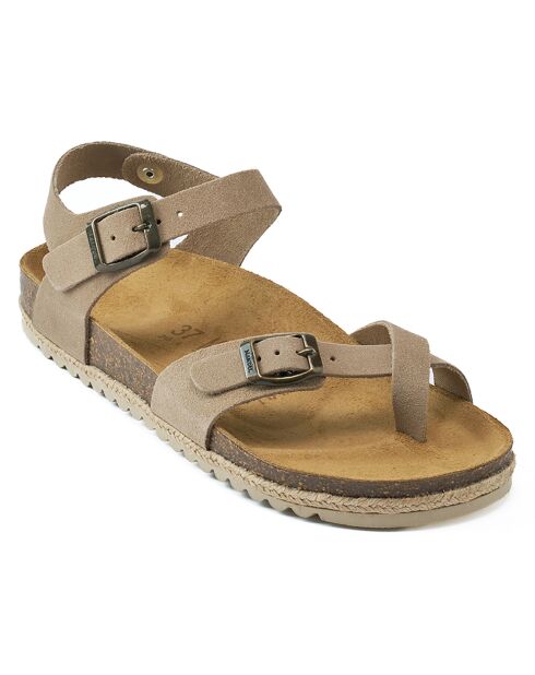 Sandales en Velours de Cuir Elisa taupe