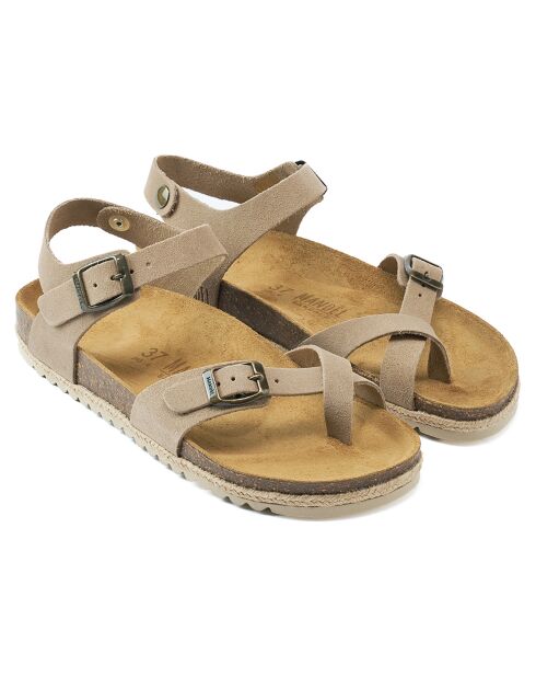 Sandales en Velours de Cuir Elisa taupe