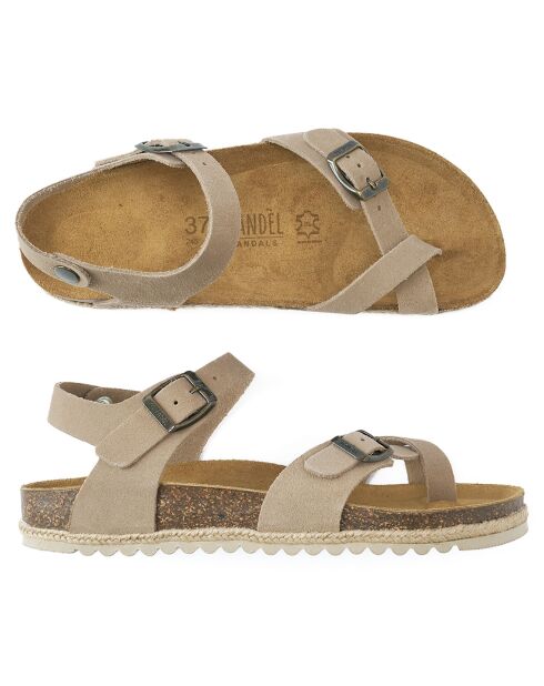 Sandales en Velours de Cuir Elisa taupe