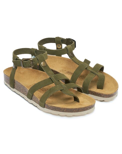 Sandales en Velours de Cuir Nina vertes