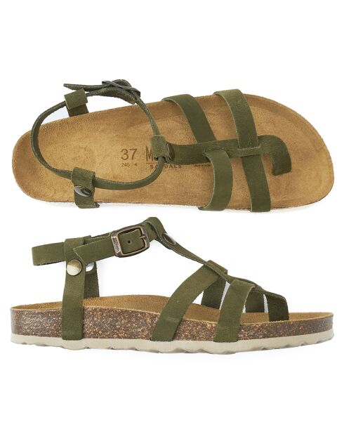 Sandales en Velours de Cuir Nina vertes