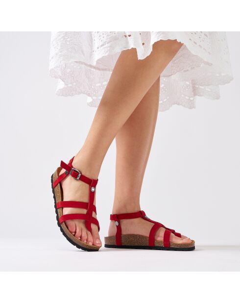 Nina rode fluwelen leren sandalen