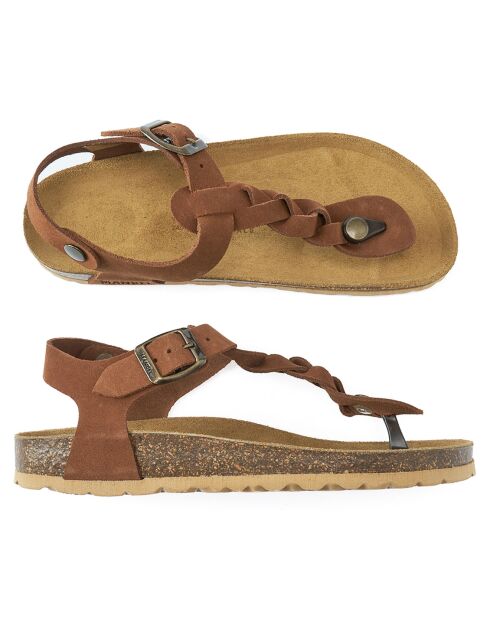 Sandales en Velours de Cuir Aida marron