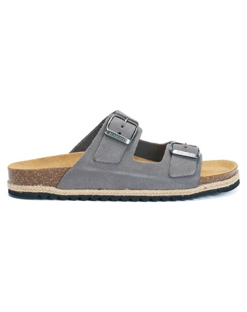 Mules en Velours de Cuir Alberto grises