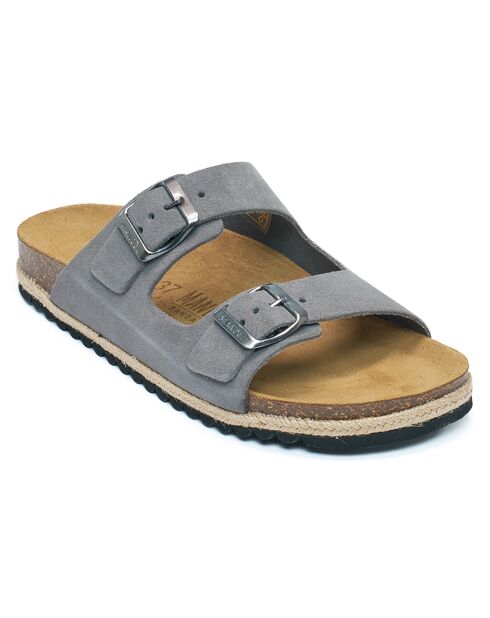 Mules en Velours de Cuir Alberto grises