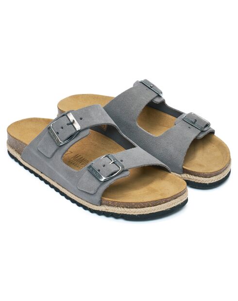 Mules en Velours de Cuir Alberto grises