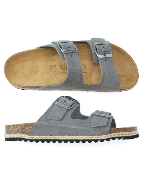 Mules en Velours de Cuir Alberto grises