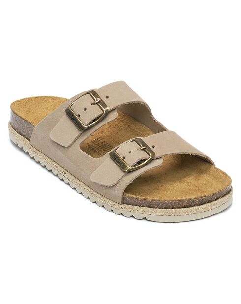 Mules en Velours de Cuir Alberto taupe